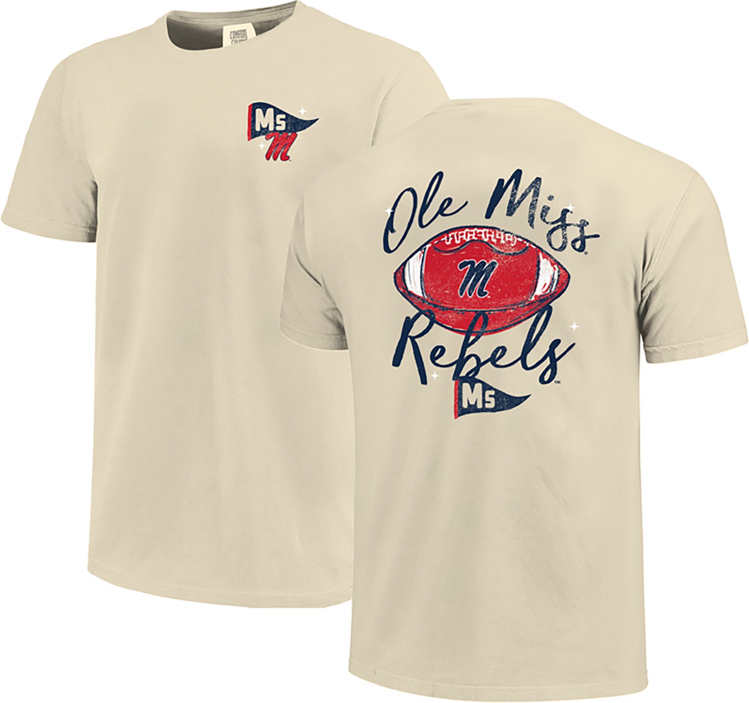 Image One Women's Ole Miss Rebels Football Sketch Script Comfort Colors T-Shirt - view number 3