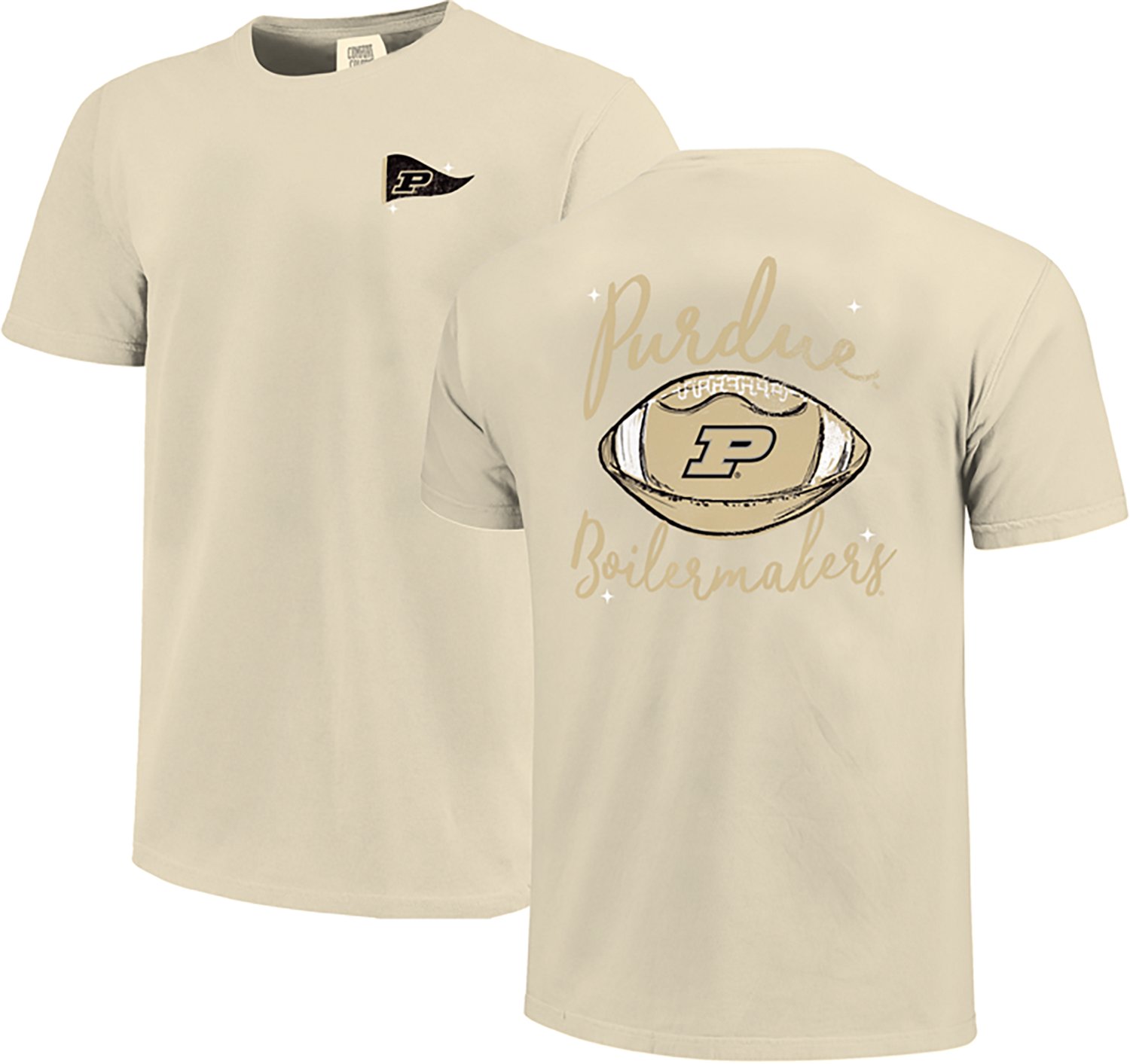 Image One Women's Purdue Boilermakers Football Sketch Script Comfort Colors T-Shirt - view number 3