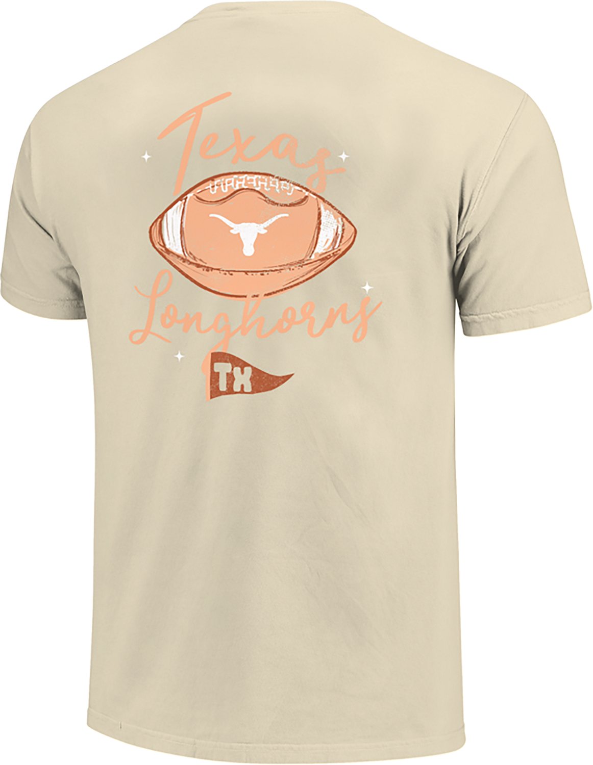 Image One Women's Texas Longhorns Football Sketch Script Comfort Colors T-Shirt