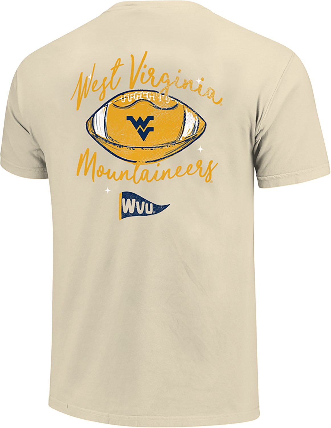 Image One Women's West Virginia Mountaineers Football Sketch Script Comfort Colors T-Shirt