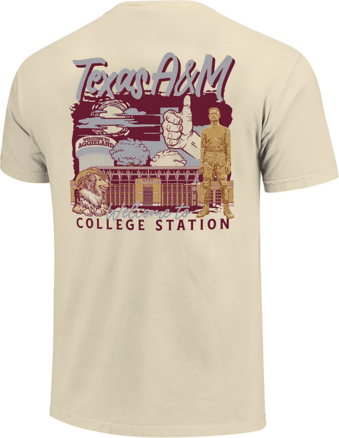 Image One Men's Texas A&M Aggies Hand Drawn Campus Stack CC DS Short Sleeve T-shirt