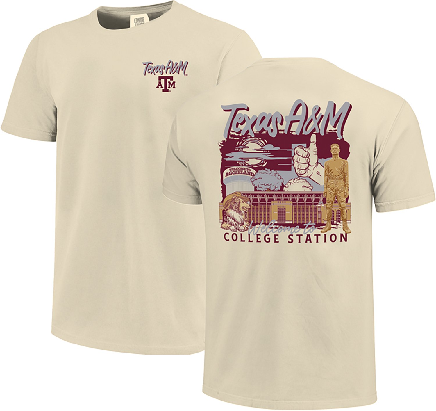 Image One Men's Texas A&M Aggies Hand Drawn Campus Stack CC DS Short Sleeve T-shirt
