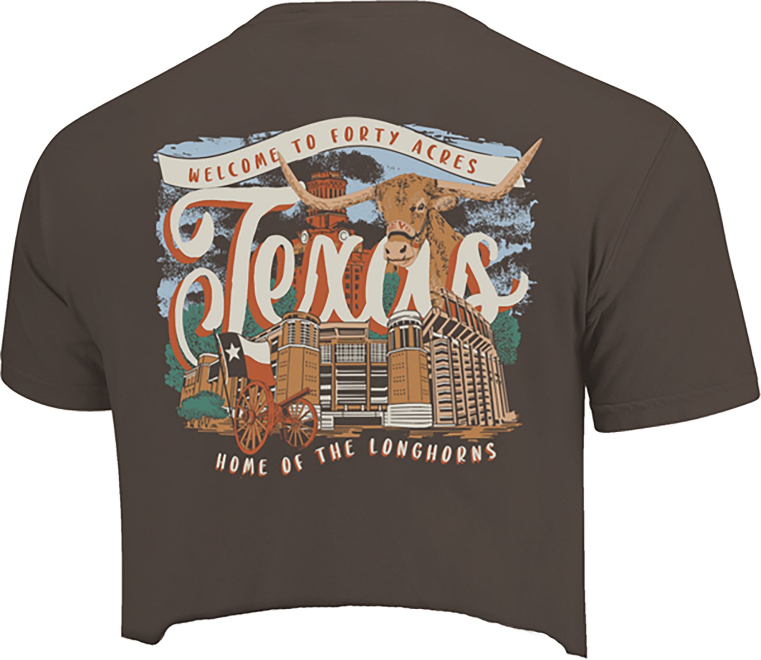 Image One Women's Texas Longhorns Campus Drawing Script Cropped CC DS Short Sleeve T-shirt