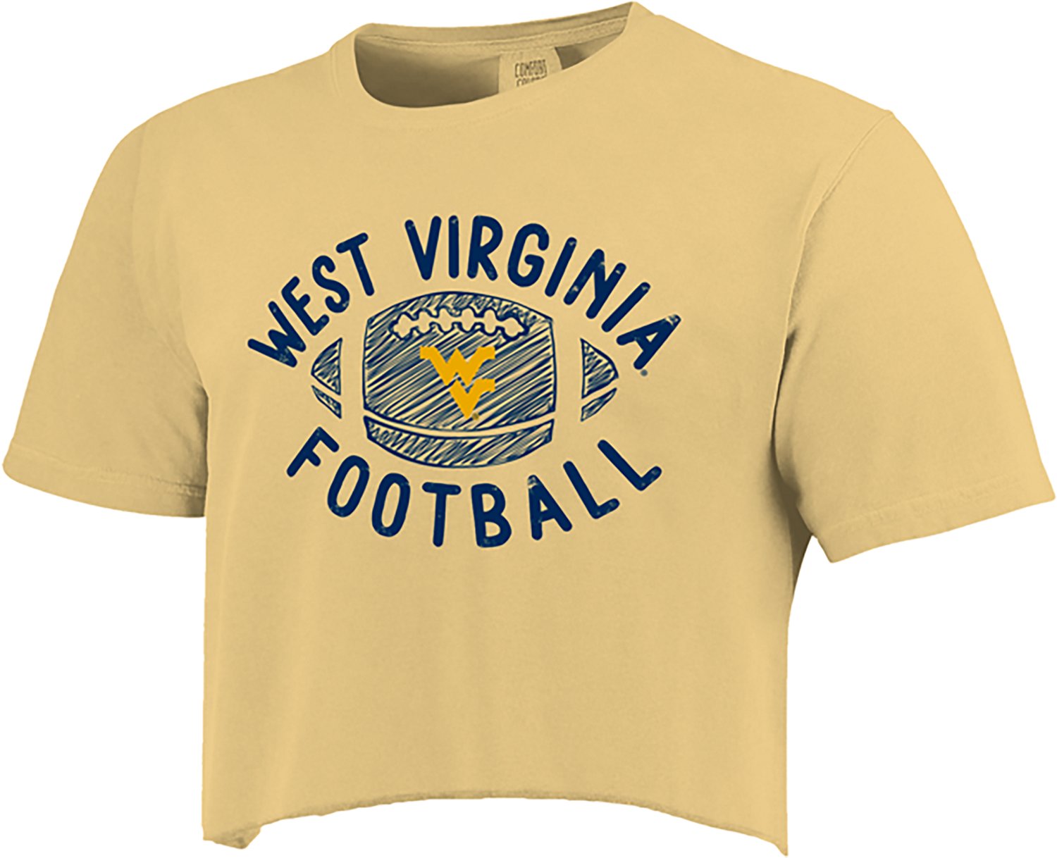 Image One Women's West Virginia University Sketch Football Crop Graphic T-shirt