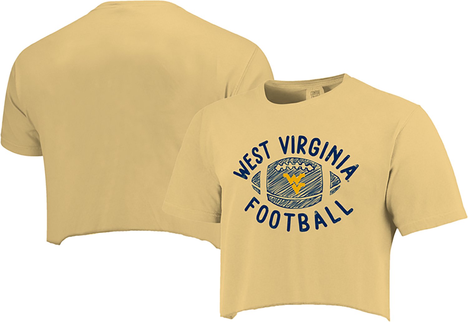 Image One Women's West Virginia University Sketch Football Crop Graphic T-shirt