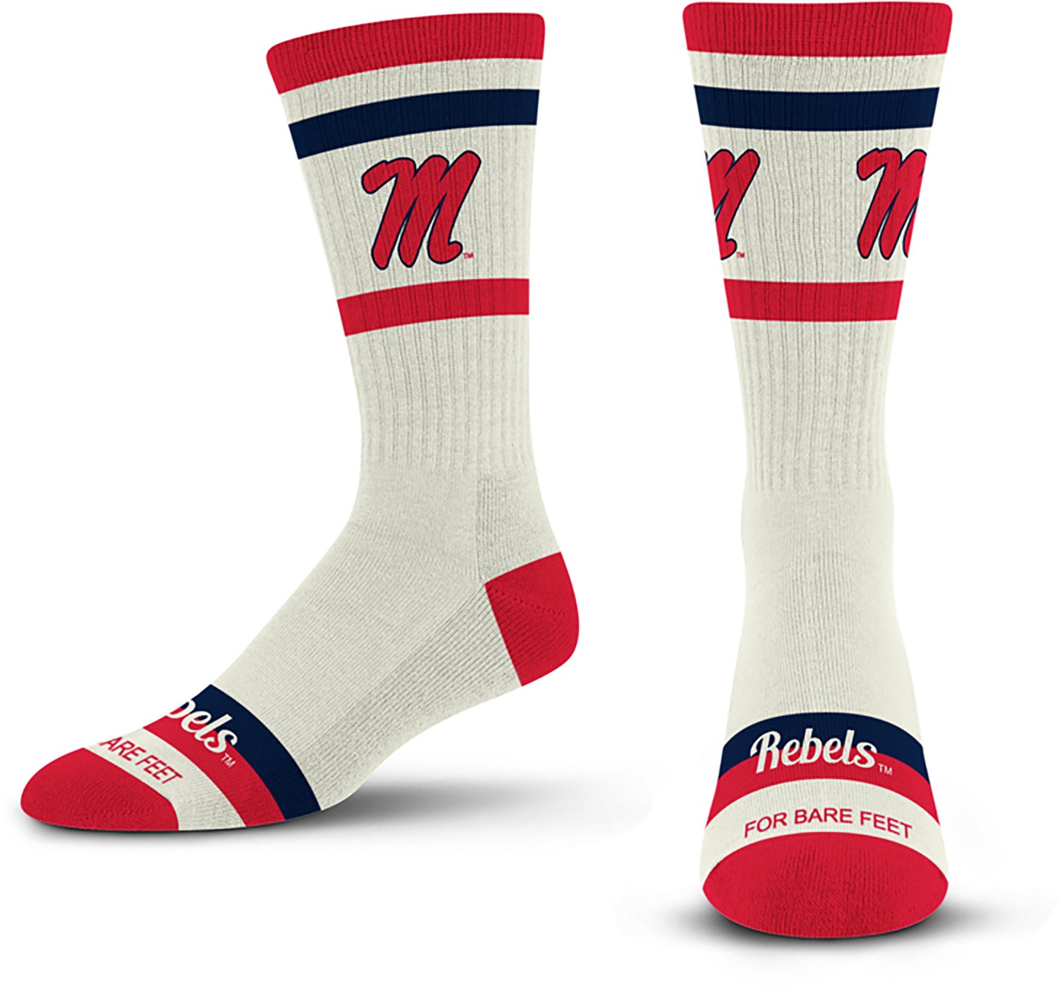 For Bare Feet Adults' Ole Miss Rebels Stripe Fame Crew Socks