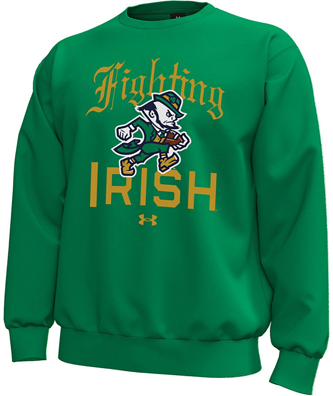 Under Armour Men's Notre Dame Fighting Irish Wear Green Mascot Icon Fleece Long Sleeve Crew Sweatshirt
