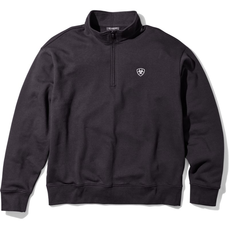 Men's Holiday 1/4 Zip Sweatshirt in Black Cotton/Polyester, Size: Medium by Ariat
