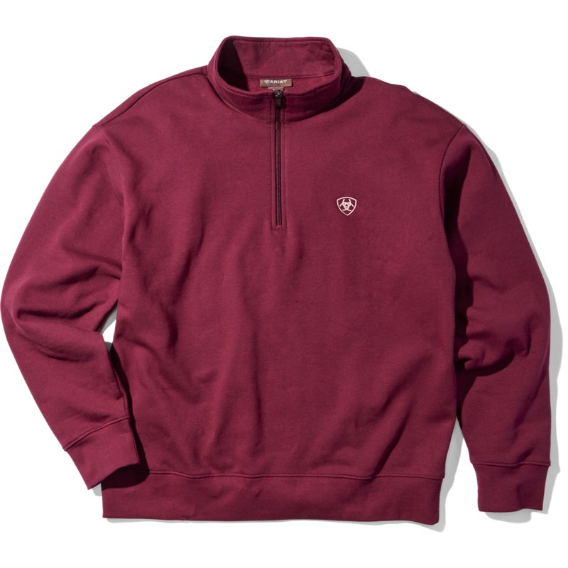 Men's Holiday 1/4 Zip Sweatshirt in Zinfandel Cotton/Polyester, Size: Medium by Ariat