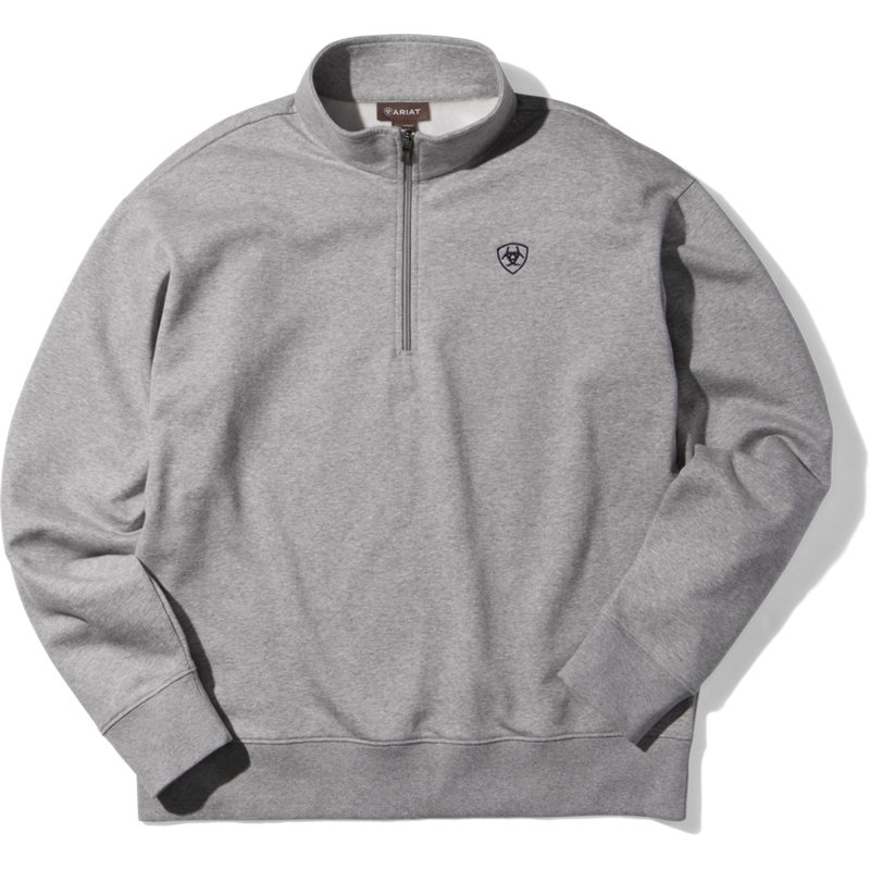 Men's Holiday 1/4 Zip Sweatshirt in Heather Grey Cotton/Polyester, Size: Medium by Ariat