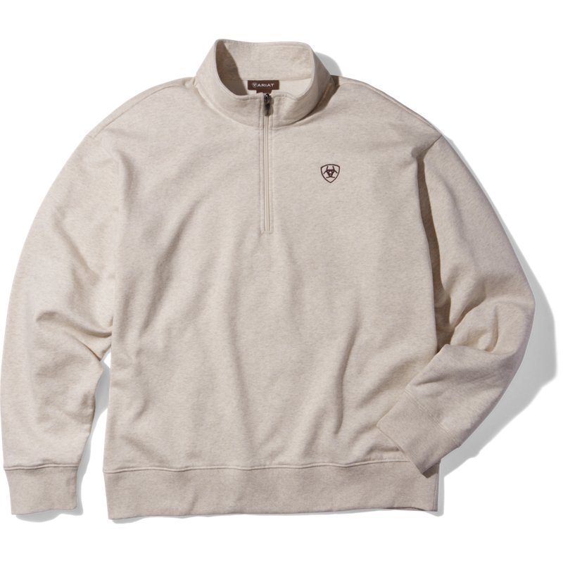 Men's Holiday 1/4 Zip Sweatshirt in Oatmeal Heather Cotton/Polyester, Size: Medium by Ariat