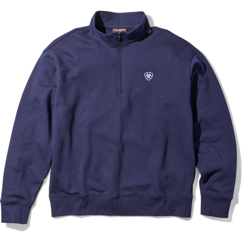 Men's Holiday 1/4 Zip Sweatshirt in Navy Cotton/Polyester, Size: Medium by Ariat