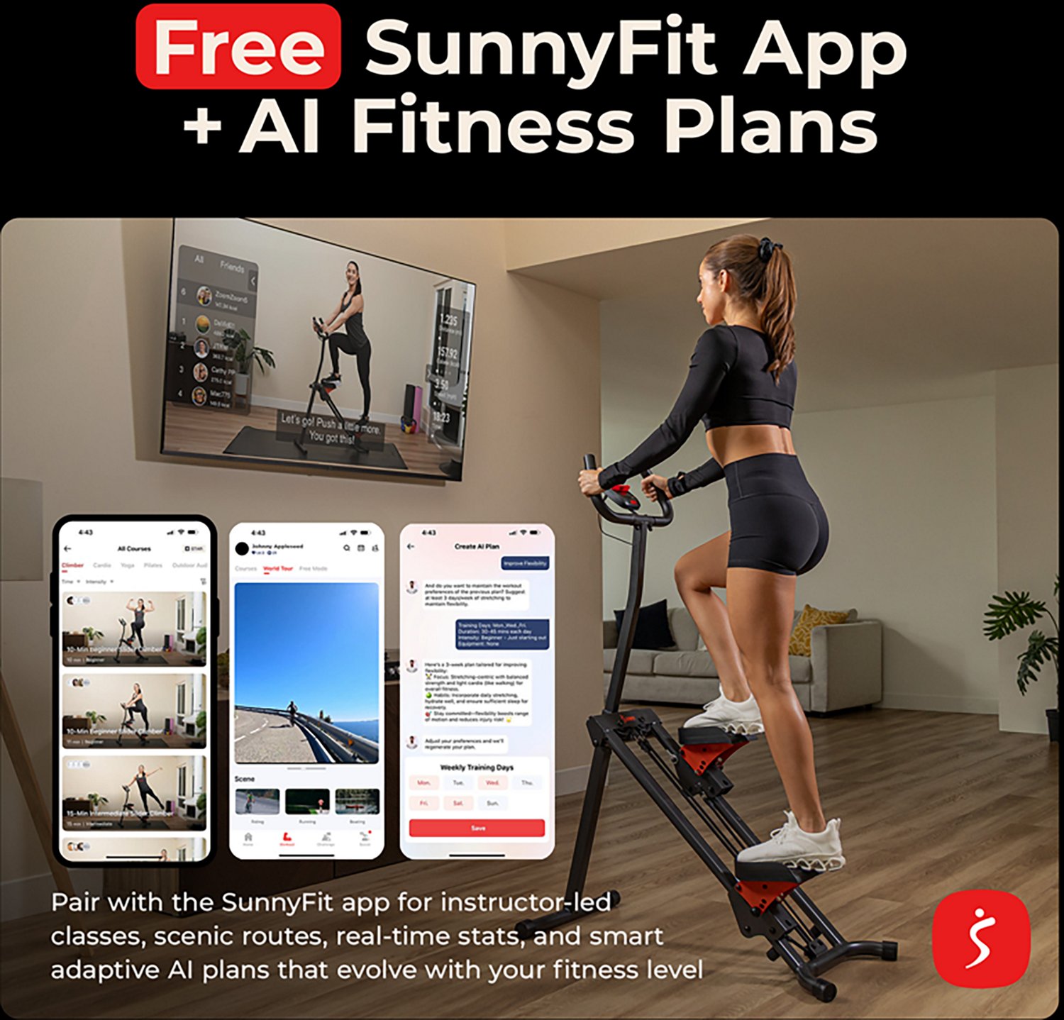 Sunny Health & Fitness Smart Foldable Stair Climber with Balance-Assist Cords - view number 4