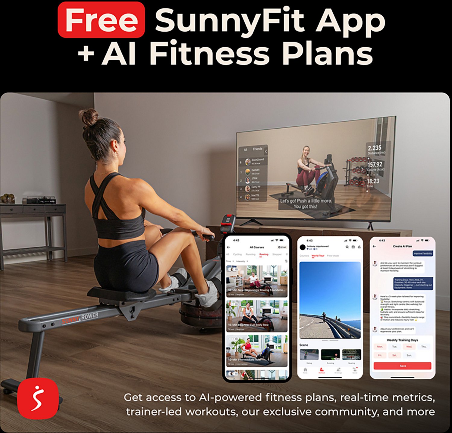 Sunny Health & Fitness Smart & Flippable Water Rower - view number 3