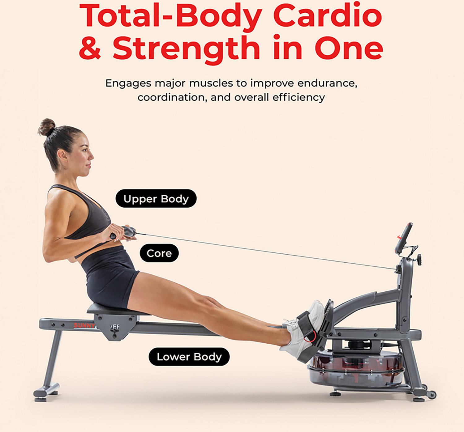 Sunny Health & Fitness Smart & Flippable Water Rower - view number 4