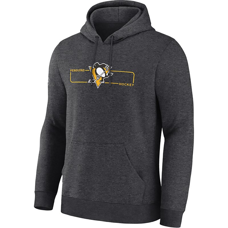 NHL Men's Pittsburgh Penguins Charcoal Heather Rink Primary Fleece Pullover Hoodie, Small, Gray