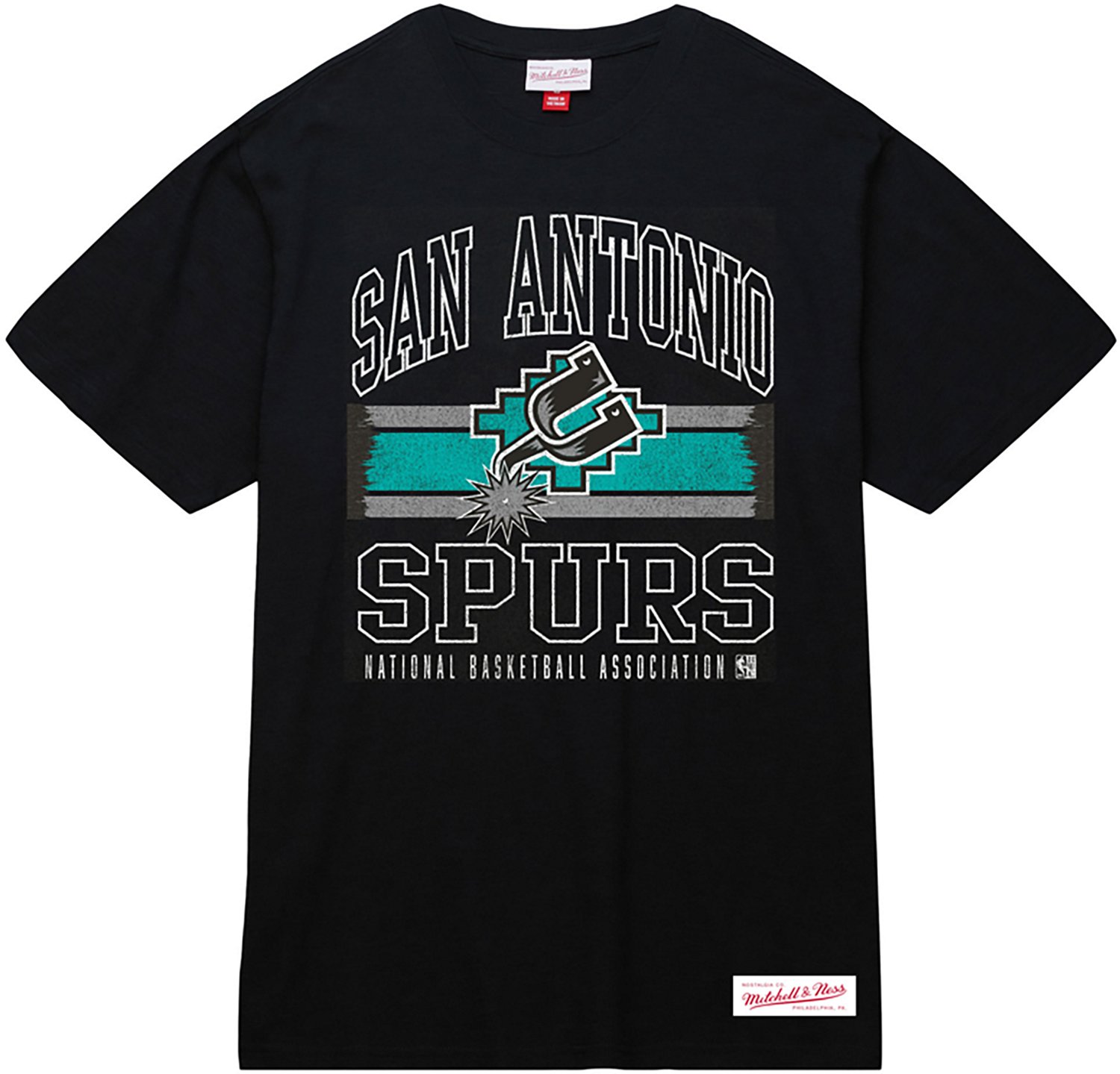Mitchell & Ness Men's San Antonio Spurs Striped Logo Lockup Slub Graphic T-shirt