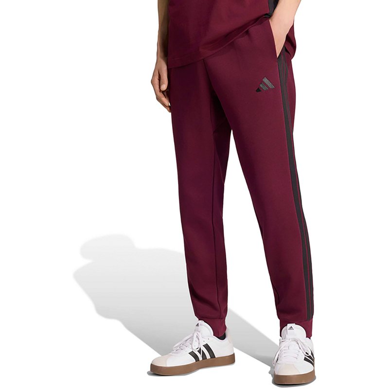 adidas Men's Essentials Regular-Fit 3-Stripes Fleece Joggers - Maroon/Black