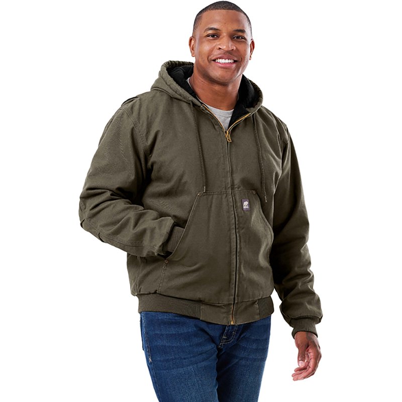 Heartland Washed Duck Hooded Work Jacket, 100% cotton sanded duck, Olive Duck, 4XLT
