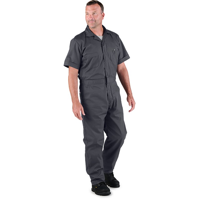P700CHR600 4X-Large Regular Poplin Short Sleeve Coverall - Charcoal