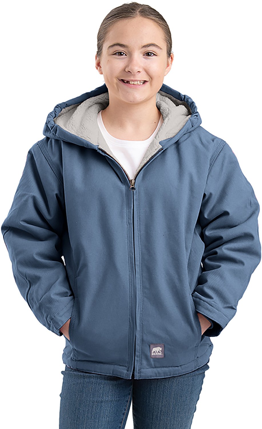 Berne Girls' Sherpa-Lined Softstone Duck Hooded Jacket