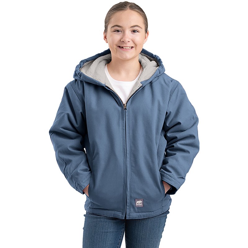 Berne Little & Big Kid Unisex Hooded Heavyweight Quilted Jacket, Large, Blue