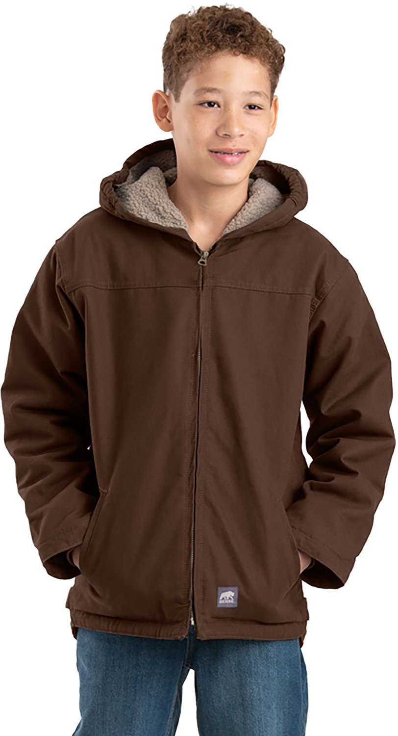 Berne Boys' Sherpa-Lined Softstone Duck Hooded Jacket