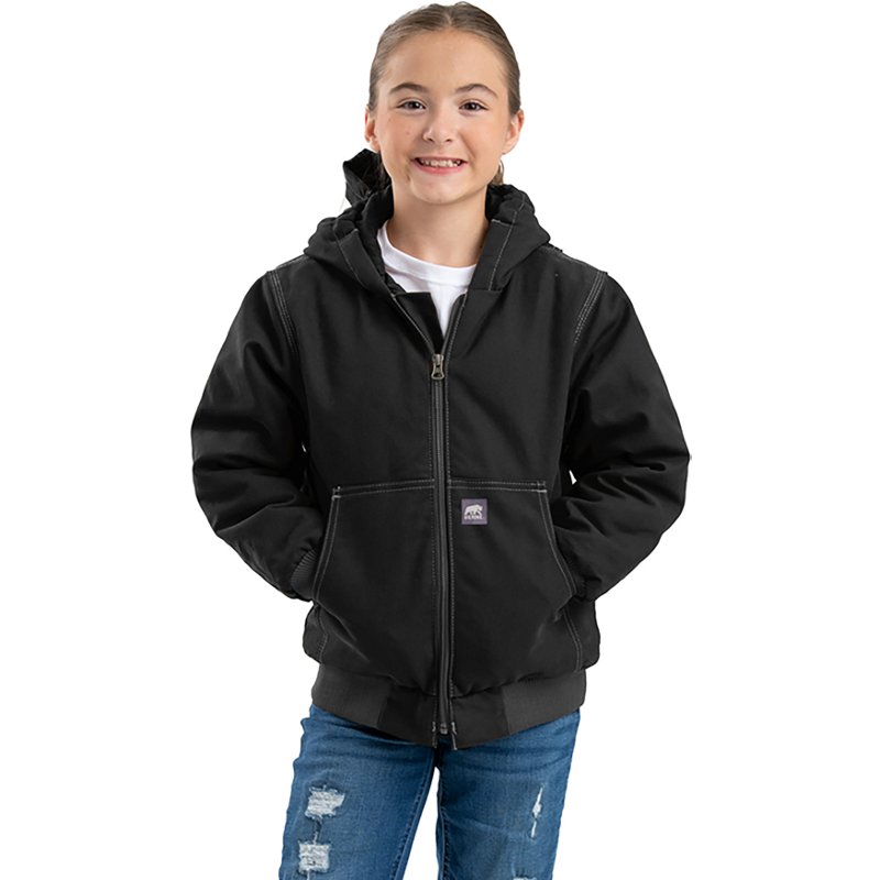 Berne Little & Big Kid Unisex Hooded Heavyweight Quilted Jacket, Large, Black