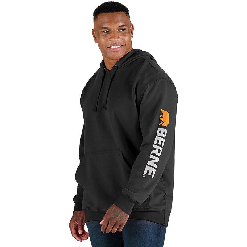 SP401BKT480 Men Signature Sleeve Hooded Pullover, Black - Extra Large