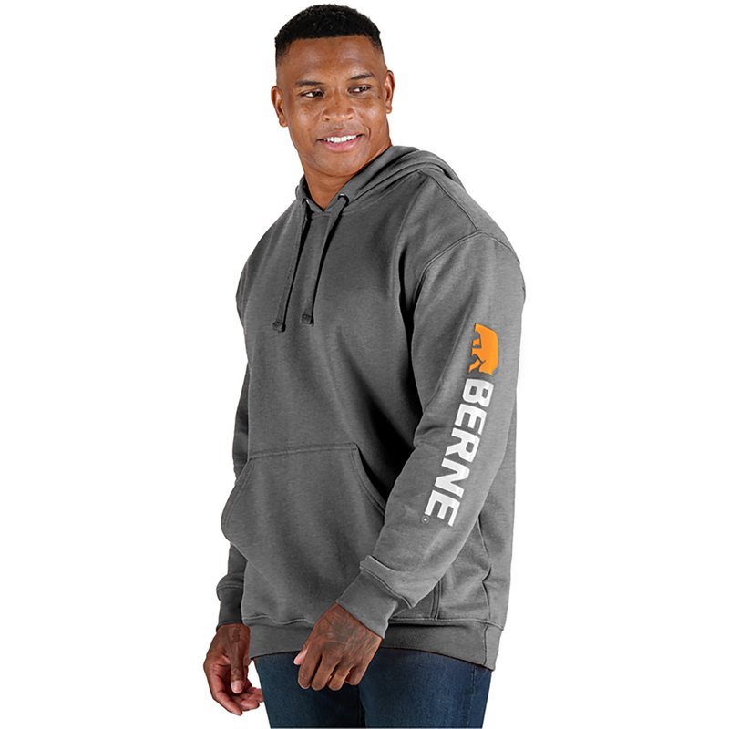 SP401GPHT480 Men Signature Sleeve Hooded Pullover, Graphite - Extra Large