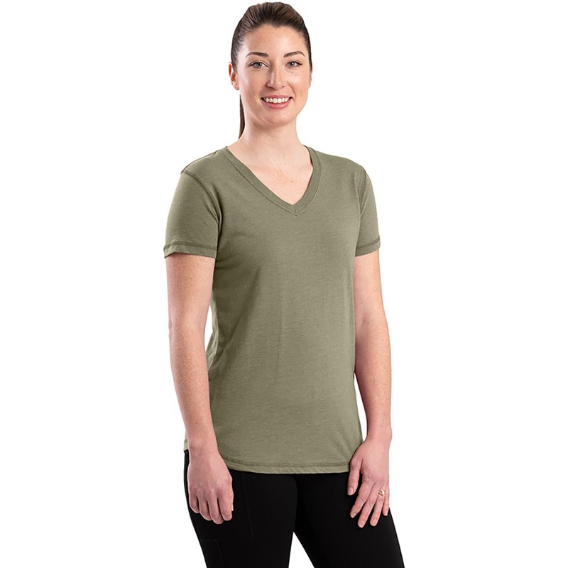 Berne Lightweight Performance Womens V Neck Short Sleeve T-Shirt, Medium, Gray