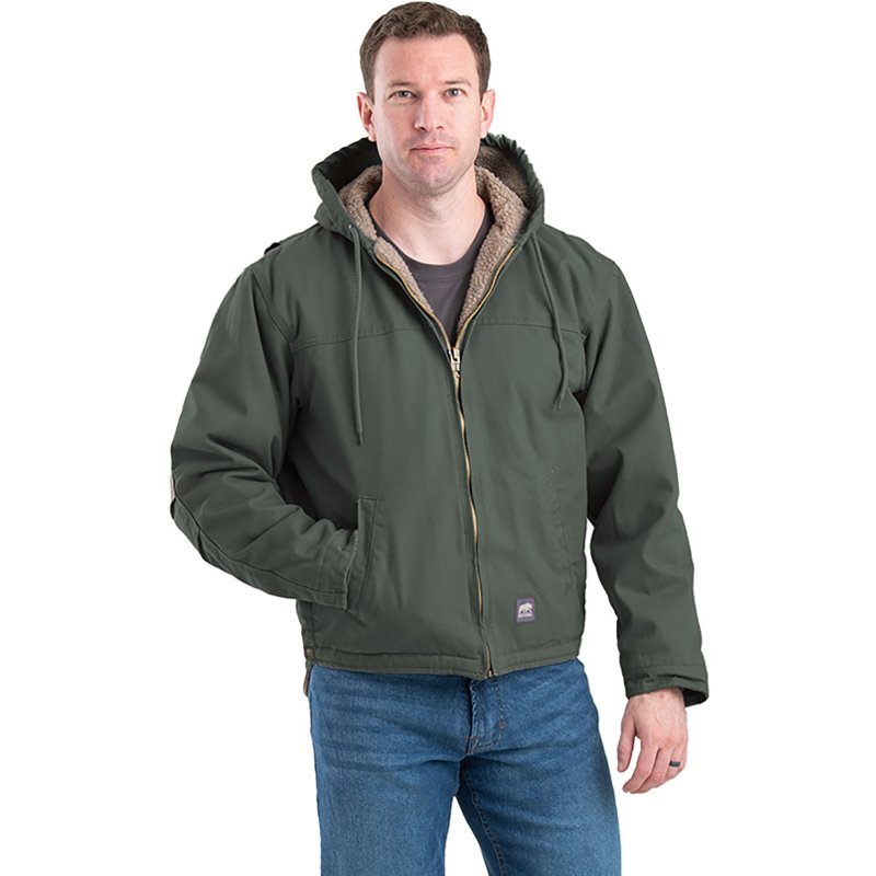 Berne Heartland Washed Duck Hooded Work Coat for Men - Moss