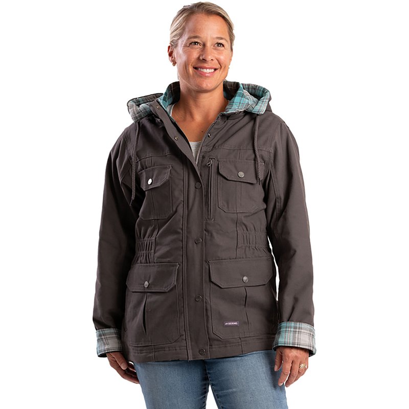 Berne Softstone Quilted Barn Womens Hooded Midweight Work Jacket, X-large, Gray