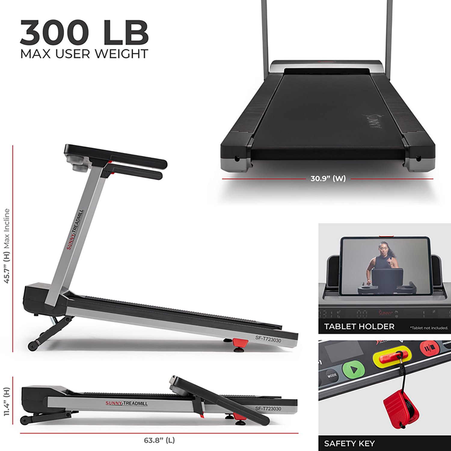 Sunny Health & Fitness Foldable Auto Incline Treadmill with 20" Running Belt