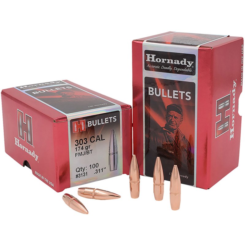 Hornady FMJ BT .303/.3105 Cal 174gr Bullets (100/Box) 3131