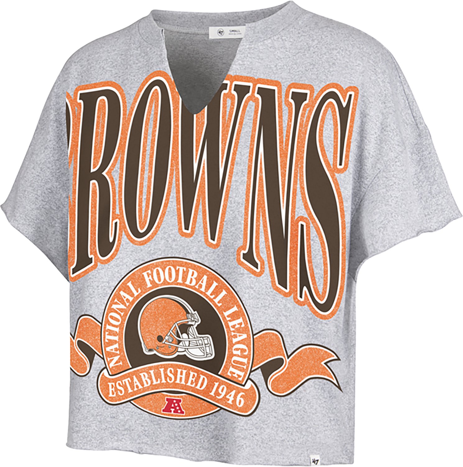 '47 Women's Browns Banners Out Oversized Notch Neck T-shirt