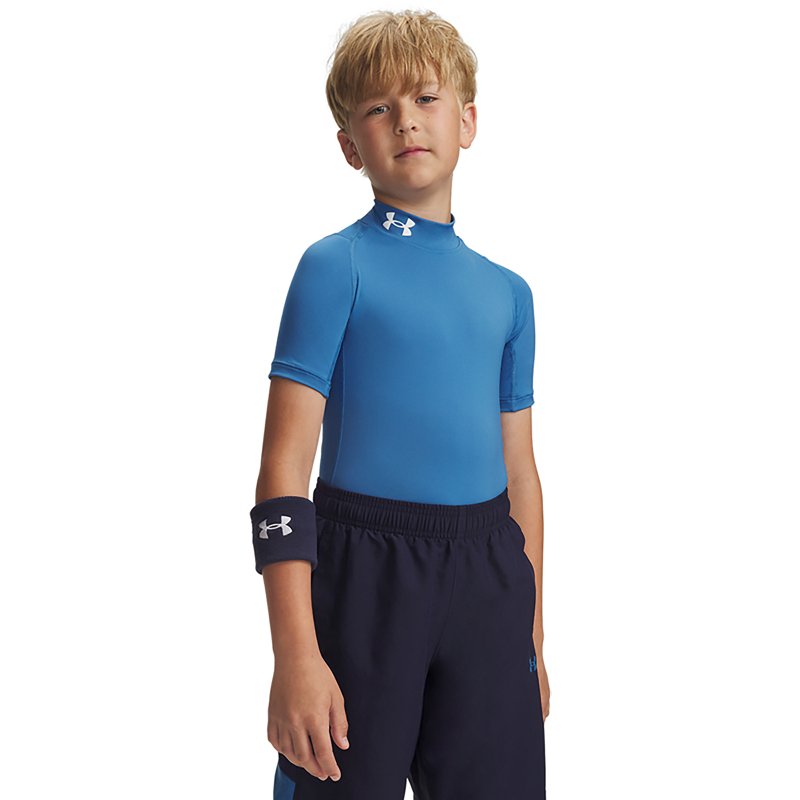 Under Armour Boys' HeatGear Mock Short Sleeve Shirt, XS, Aegean Blue/White