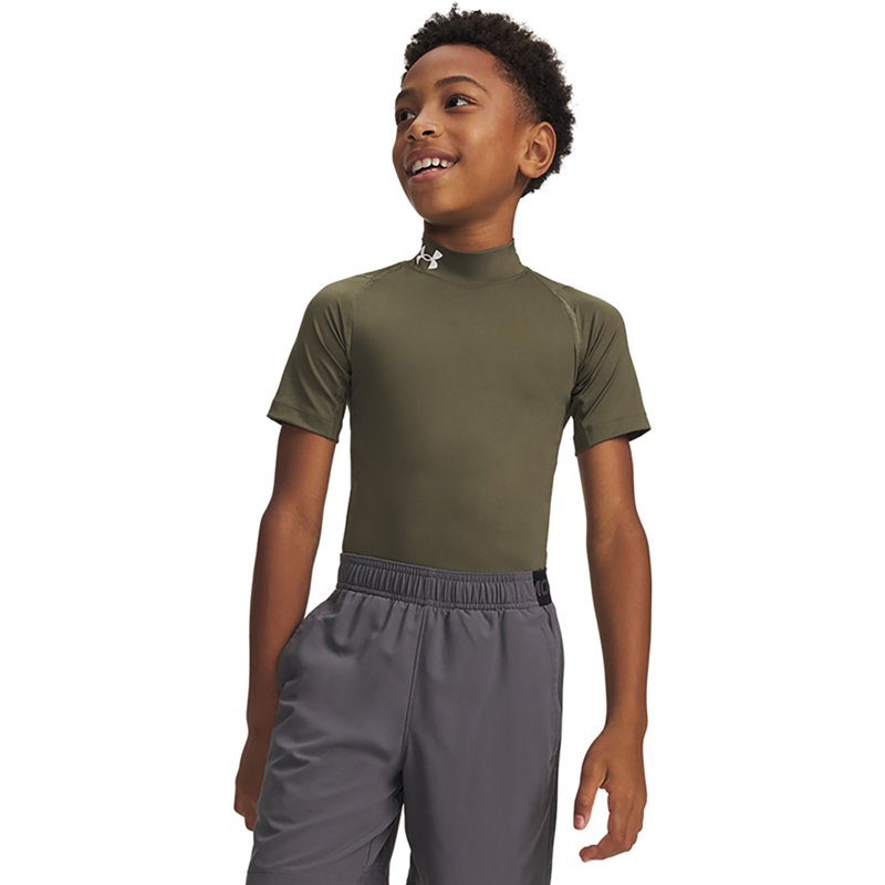 Under Armour Boys' HeatGear Mock Short Sleeve Shirt, XS, Marine Od Green/White