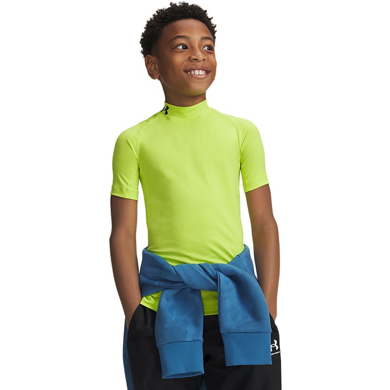 Under Armour Boys' HeatGear Mock Short Sleeve Shirt, XS, Green Citrine/Black