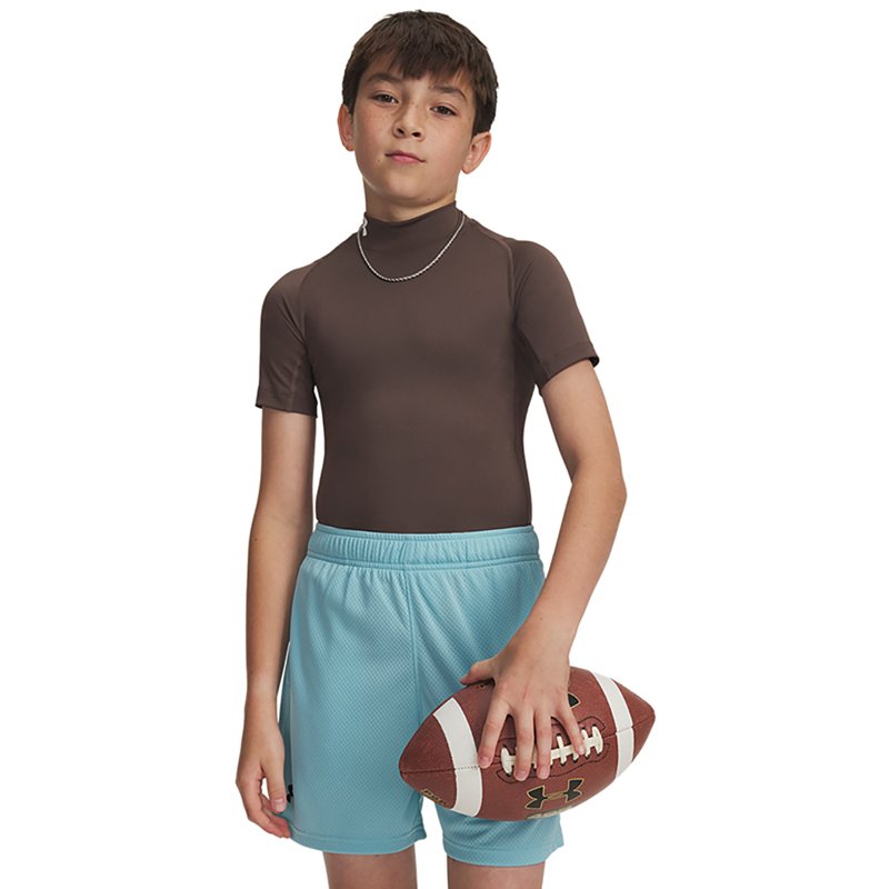 Under Armour Boys' HeatGear Mock Short Sleeve Shirt, XS, Peppercorn/White