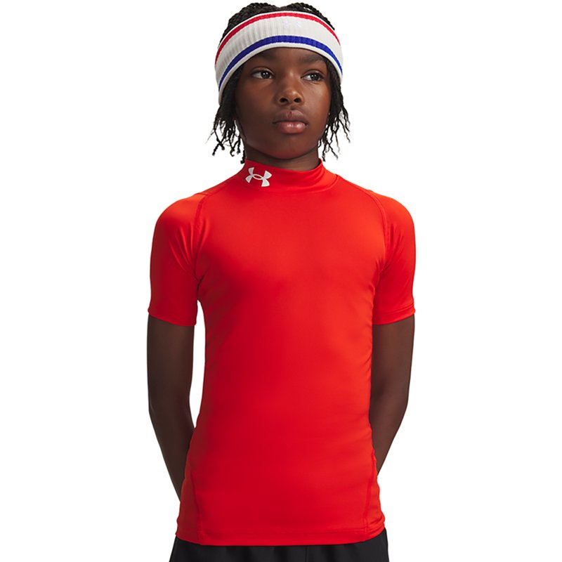 Under Armour Boys' HeatGear Mock Short Sleeve Shirt, XS, Anthem Red/White