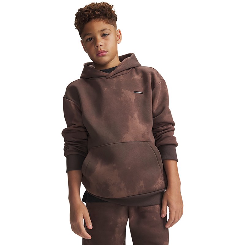 Under Armour Boys' Icon Fleece Washed Hoodie, XS, Peppercorn/Black