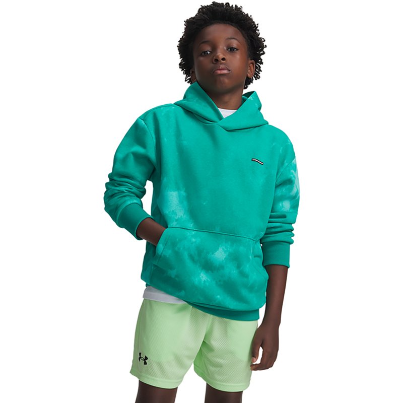 Under Armour Boys' Icon Fleece Washed Hoodie, Medium, Geode Green/Black