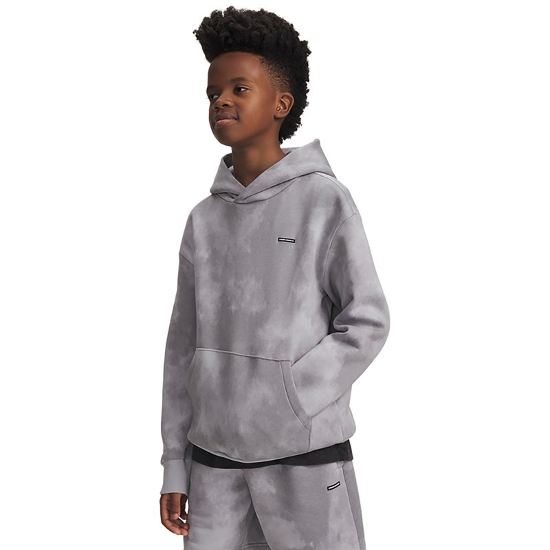 Under Armour Boys' Icon Fleece Washed Hoodie, Medium, Mod Gray/Black