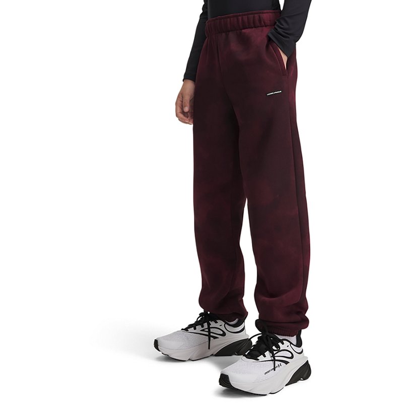 Under Armour Boys' Icon Fleece Washed Gym Pant, Medium, Dark Maroon/Black