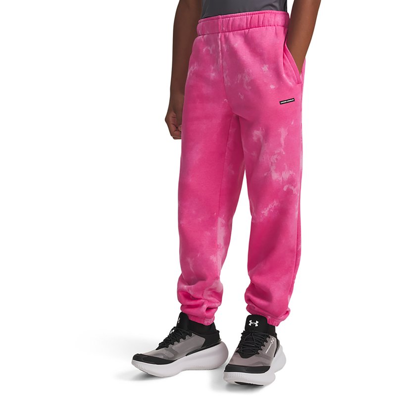 Under Armour Boys' Icon Fleece Washed Gym Pant, XS, Pink Frenzy/Black