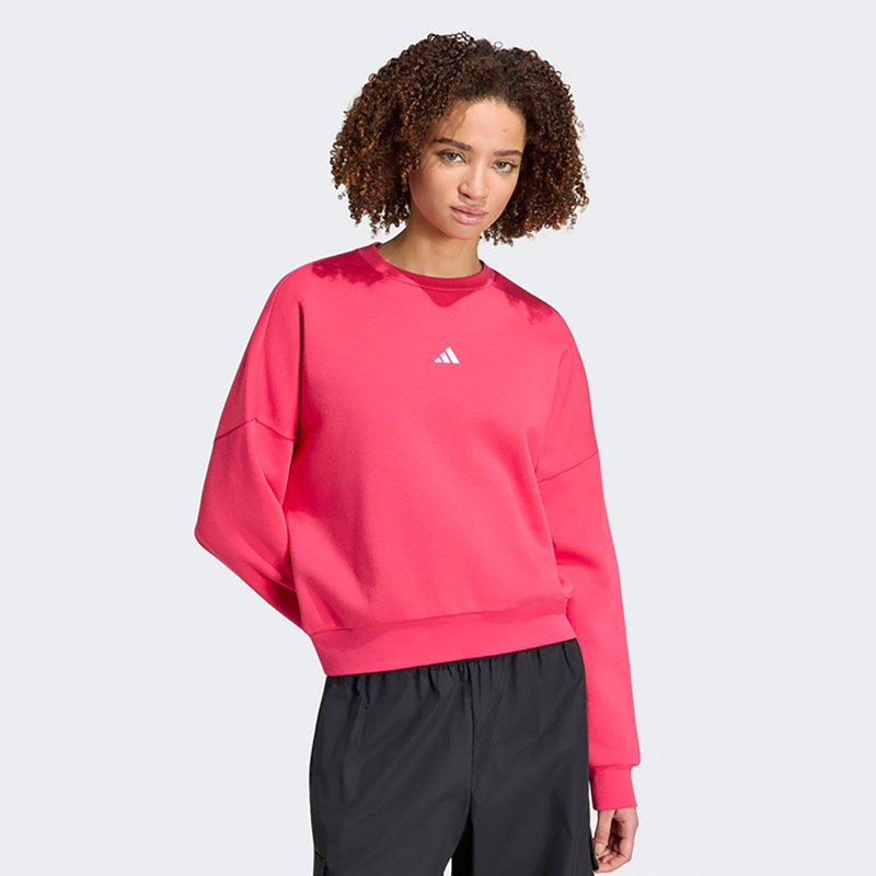 adidas Women's Essentials Crewneck Small-Logo Sweatshirt - Power Pink/white