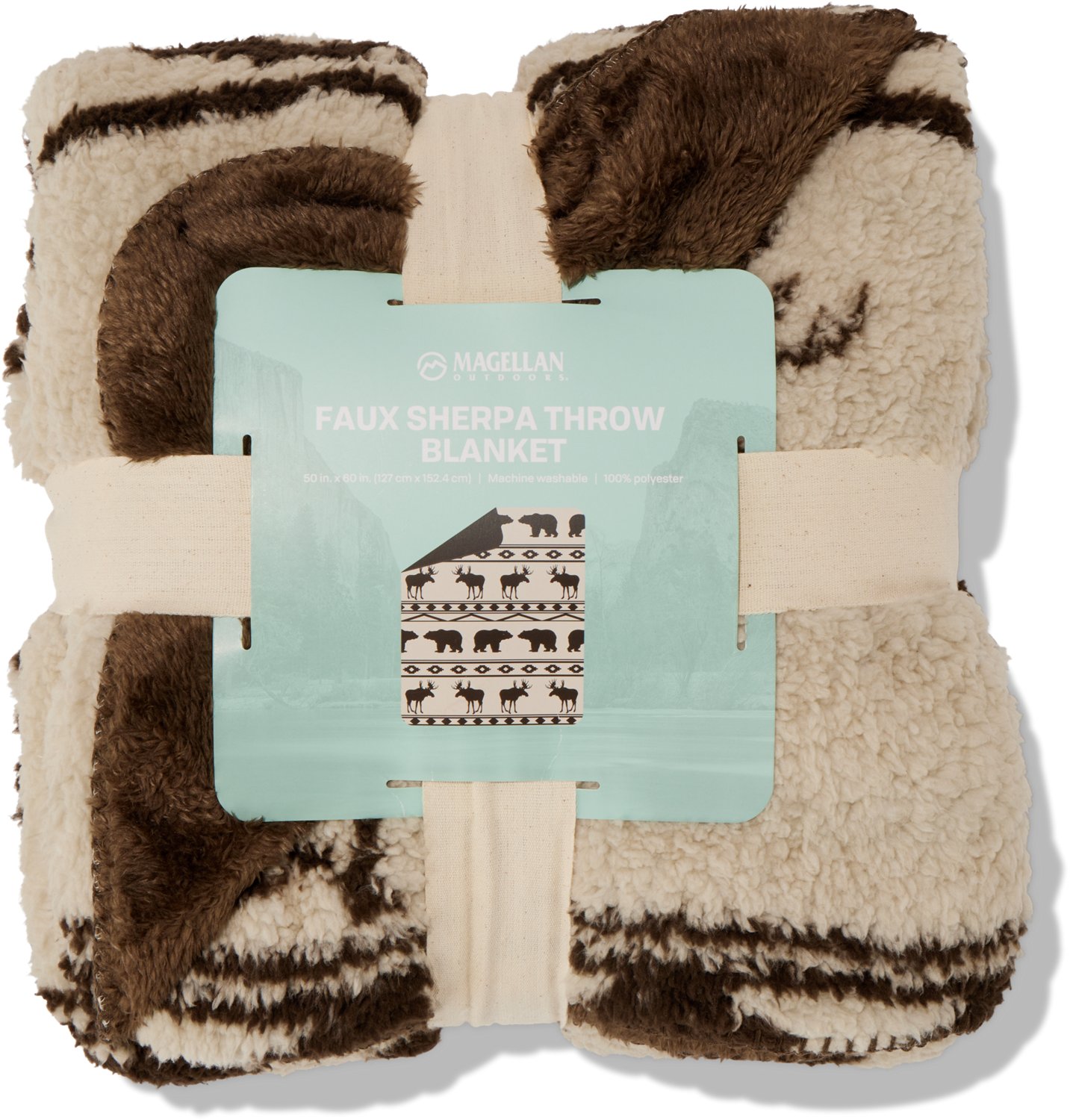 Magellan Outdoors Sherpa and Solid Polar Bear Throw Blanket