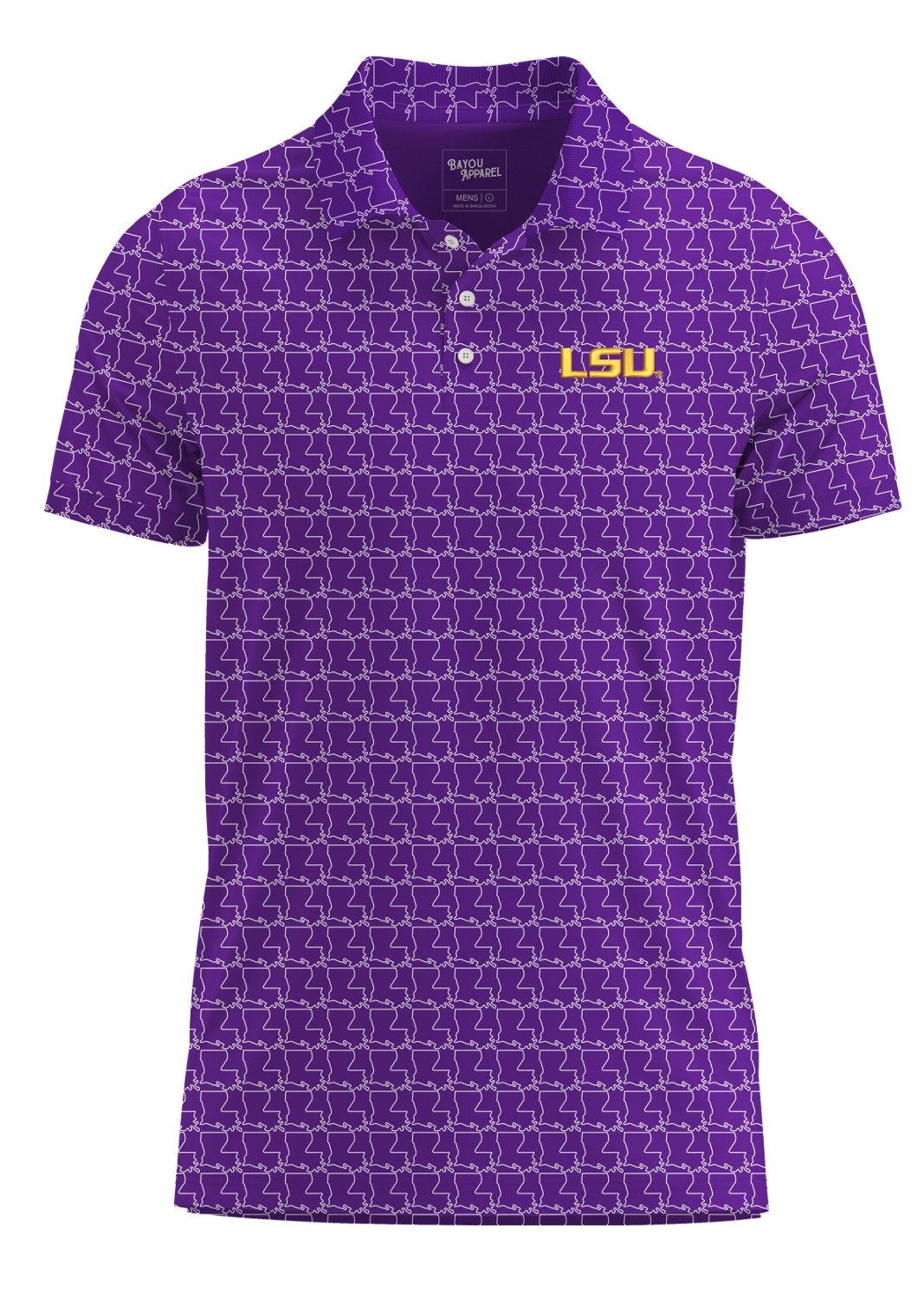 Bayou Apparel Men's Louisiana State University Sublimated Allover Print Polo Shirt