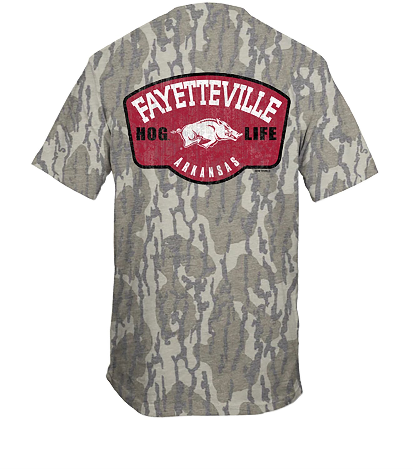 New World Graphics Men's Arkansas Hog Life Bottomland Camo DS SS Tee